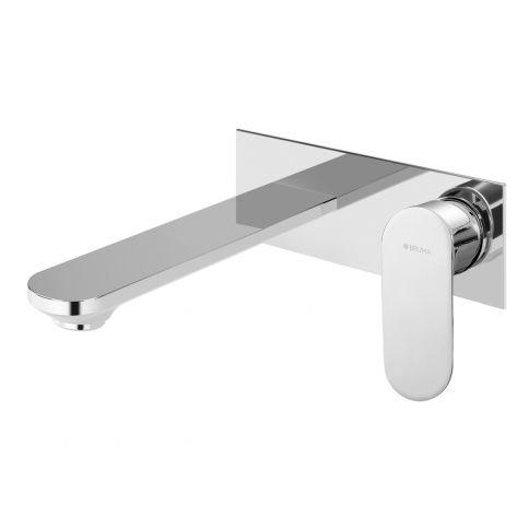 Wall basin mixer with single escutcheon