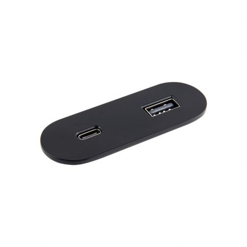 VersaPICK USB-pistorasia soikea, 1 USB-portti, 5V (A + C) 110-220V musta