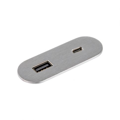 VersaPICK USB-pistorasia soikea, 1 USB-portti (5V / 9V, 3A / 2A), 110-220V ruostumaton teräs