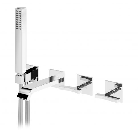 Bruma Royale Progressive-sarjan piilotettu 3-ulostuloiset sekoitin, jossa on EdgeQ-kylpyammeen suutin ja Quadra-käsisuihkusetti Puhdas valkoinen