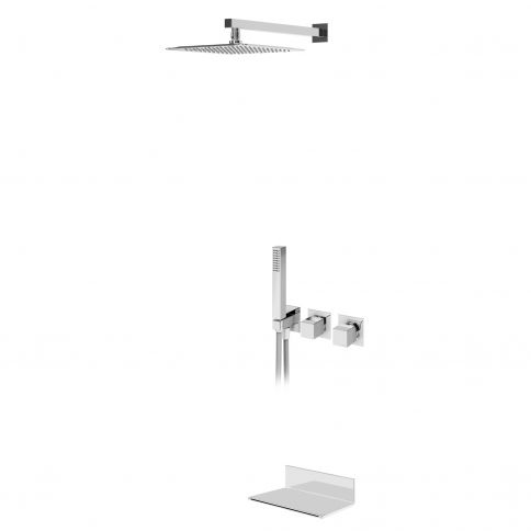 Bruma Adamastor Suihkusetti 250x250 mm yläsuihkulla, Quadra-käsisuihkulla ja Flat-putousjuoksuputkella, Puhdas valkoinen