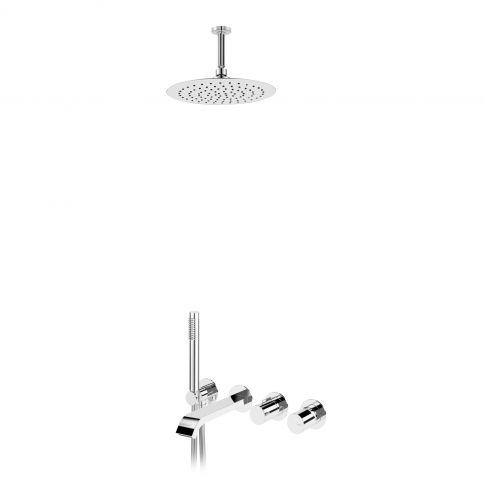Bruma Avalon Setti yläsuihkulla Ø250 mm, kattosuihkuvarsi 100 mm, Elo-käsisuihkusetillä ja ammeen juoksuputkella, Aamusumu