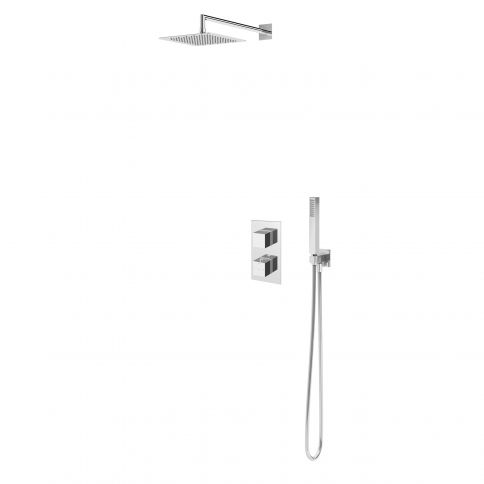 Bruma Escudo Suihkusetti ruostumattomasta teräksestä valmistetulla yläsuihkulla 250x250 mm, käsisuihkusetillä ja termostaattihanalla Celsius, Aamusumu
