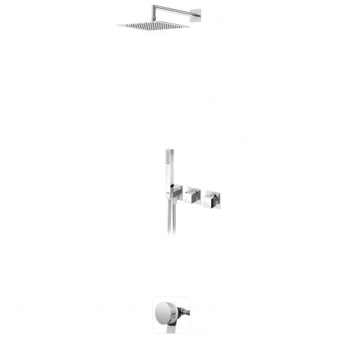 Bruma Escudo Kylpy- ja suihkusetti ruostumattomasta teräksestä valmistetulla yläsuihkulla 250x250 mm, käsisuihkusetillä Quadra ja ammeen täyttöhanalla, Gunmetal